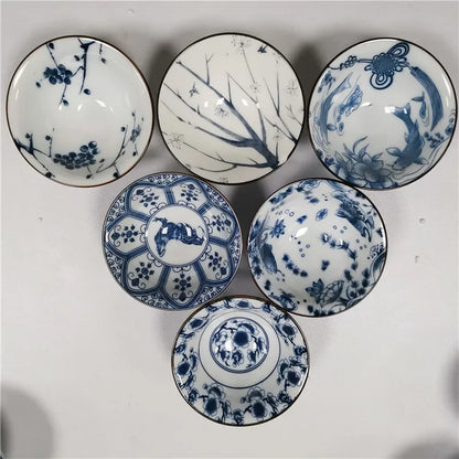 6 pcs/set Jingdezhen Ceramic teacup Blue and white porcelain Tea bowl Hand-painted Cone Teacup Chinese Tea set Accessories