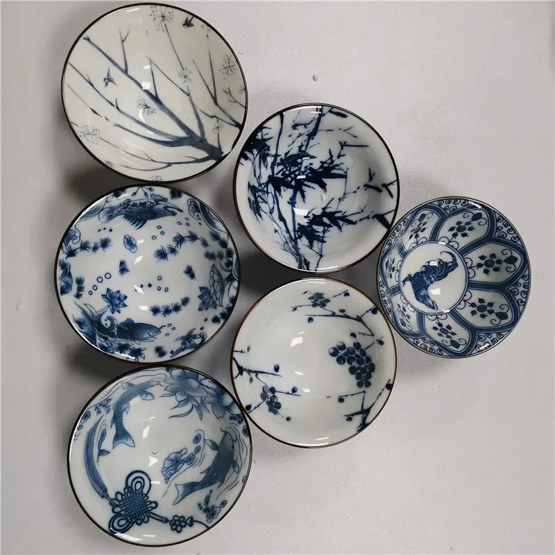 6 pcs/set Jingdezhen Ceramic teacup Blue and white porcelain Tea bowl Hand-painted Cone Teacup Chinese Tea set Accessories