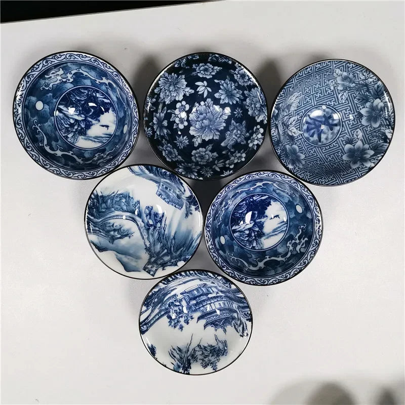 6 pcs/set Jingdezhen Ceramic teacup Blue and white porcelain Tea bowl Hand-painted Cone Teacup Chinese Tea set Accessories