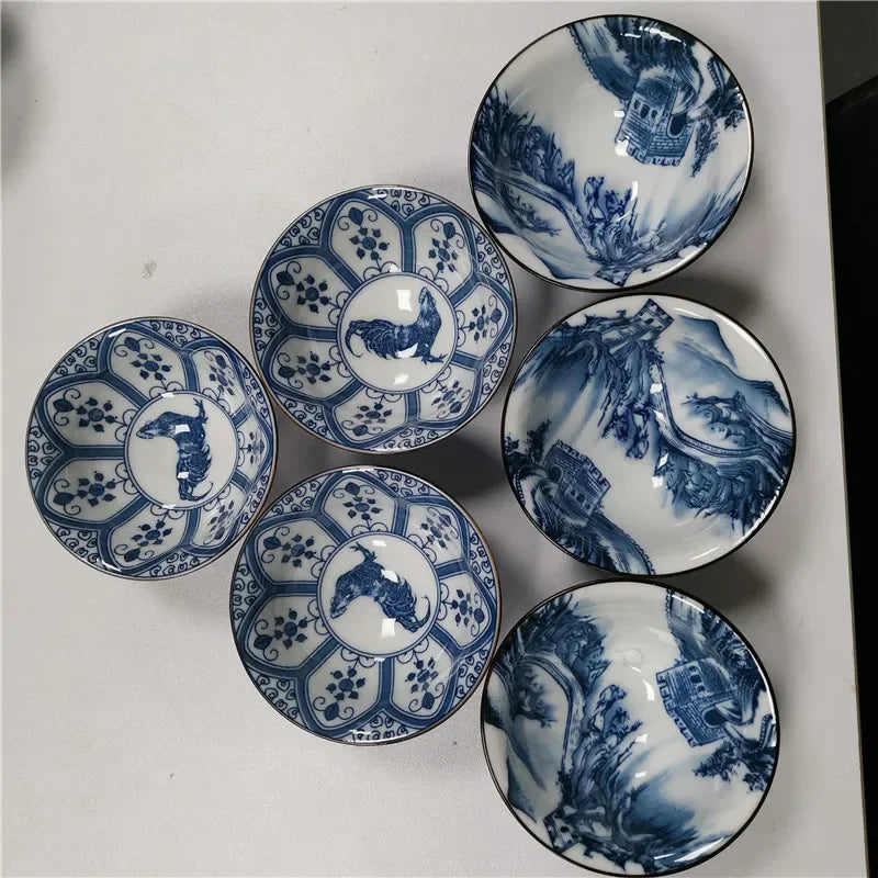 6 pcs/set Jingdezhen Ceramic teacup Blue and white porcelain Tea bowl Hand-painted Cone Teacup Chinese Tea set Accessories