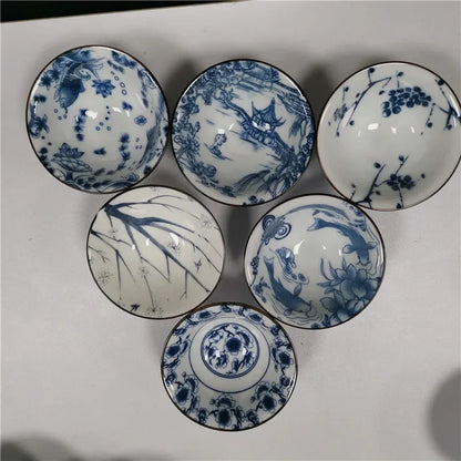 6 pcs/set Jingdezhen Ceramic teacup Blue and white porcelain Tea bowl Hand-painted Cone Teacup Chinese Tea set Accessories