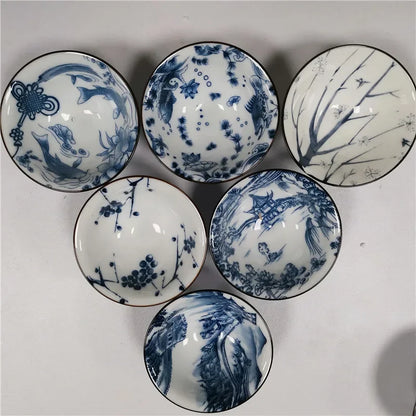 6 pcs/set Jingdezhen Ceramic teacup Blue and white porcelain Tea bowl Hand-painted Cone Teacup Chinese Tea set Accessories