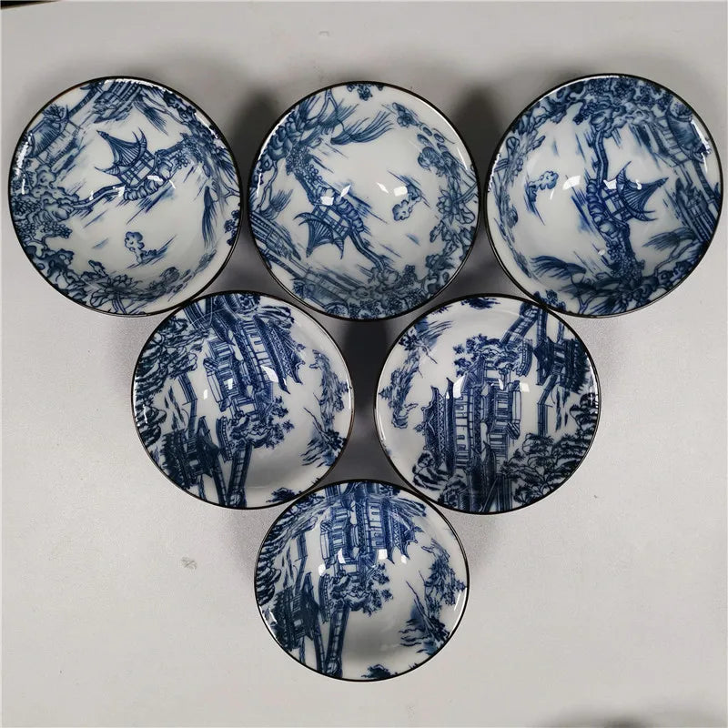 6 pcs/set Jingdezhen Ceramic teacup Blue and white porcelain Tea bowl Hand-painted Cone Teacup Chinese Tea set Accessories