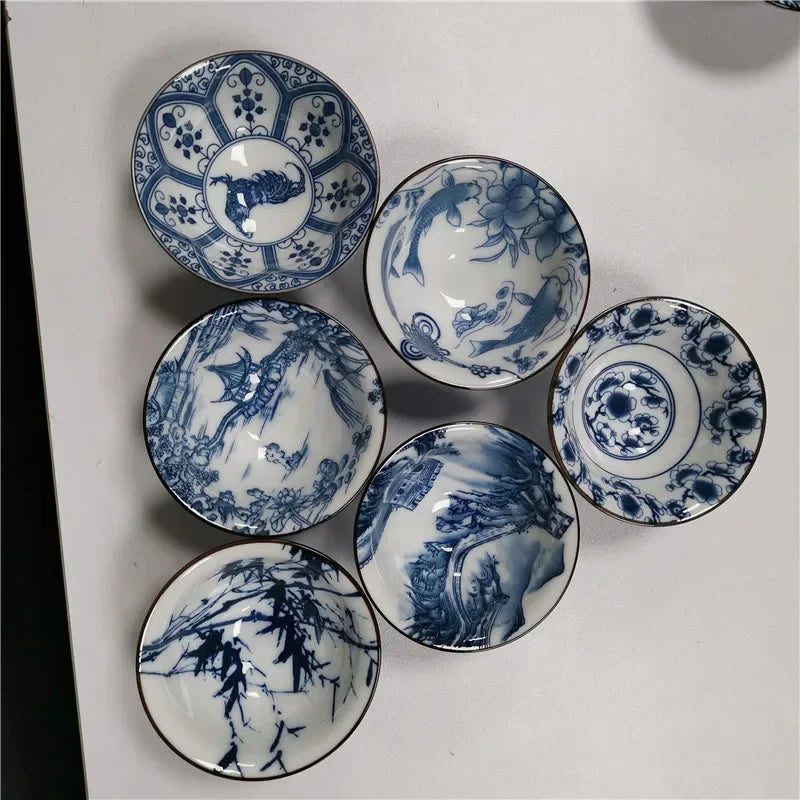 6 pcs/set Jingdezhen Ceramic teacup Blue and white porcelain Tea bowl Hand-painted Cone Teacup Chinese Tea set Accessories