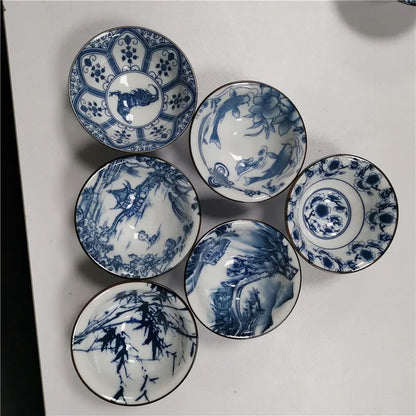 6 pcs/set Jingdezhen Ceramic teacup Blue and white porcelain Tea bowl Hand-painted Cone Teacup Chinese Tea set Accessories