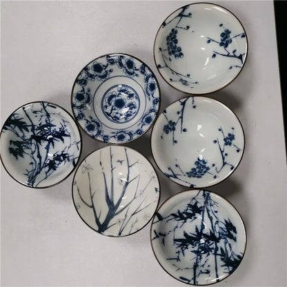 6 pcs/set Jingdezhen Ceramic teacup Blue and white porcelain Tea bowl Hand-painted Cone Teacup Chinese Tea set Accessories