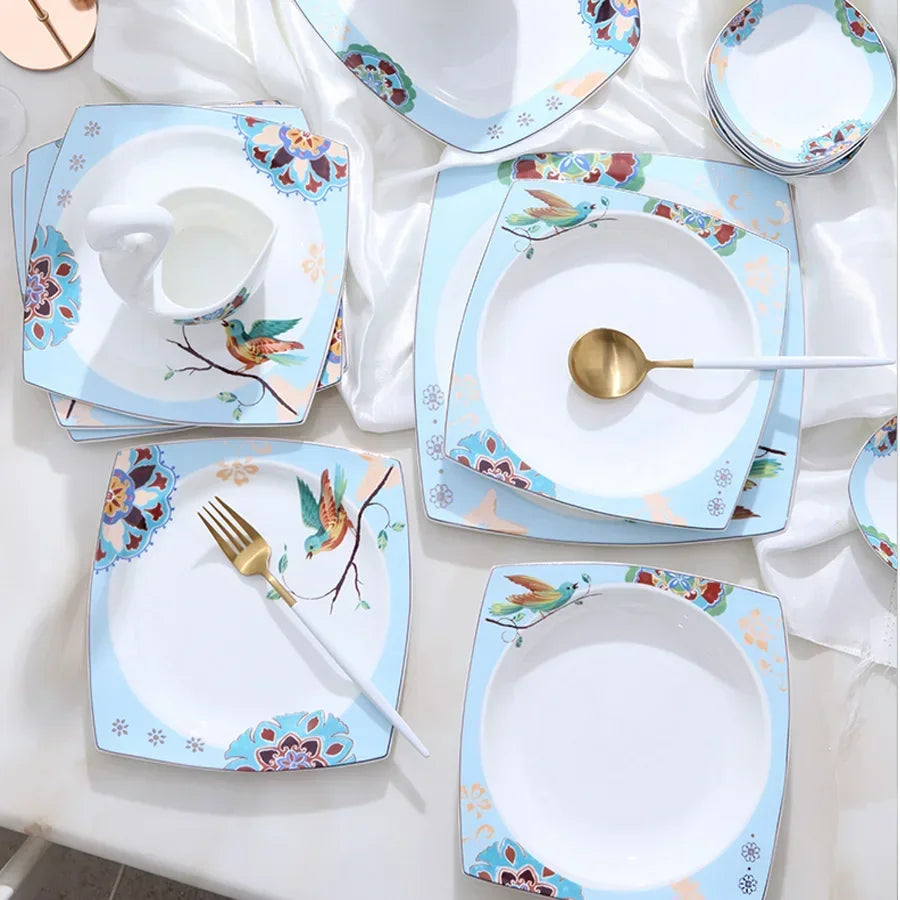 60 Heads ceramic tableware ceramic dish Tableware Dish Rice Bowl Salad Noodles Bowl Plate Dinnerware Sets Kitchen Ashtray