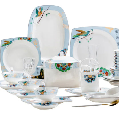 60 Heads ceramic tableware ceramic dish Tableware Dish Rice Bowl Salad Noodles Bowl Plate Dinnerware Sets Kitchen Ashtray