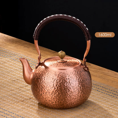 600/1200/1600ml Pure Copper Boiling Tea Kettle Retro Style Handmade Copper Pot Large Capacity Health Care Teapot Boiling Kettle