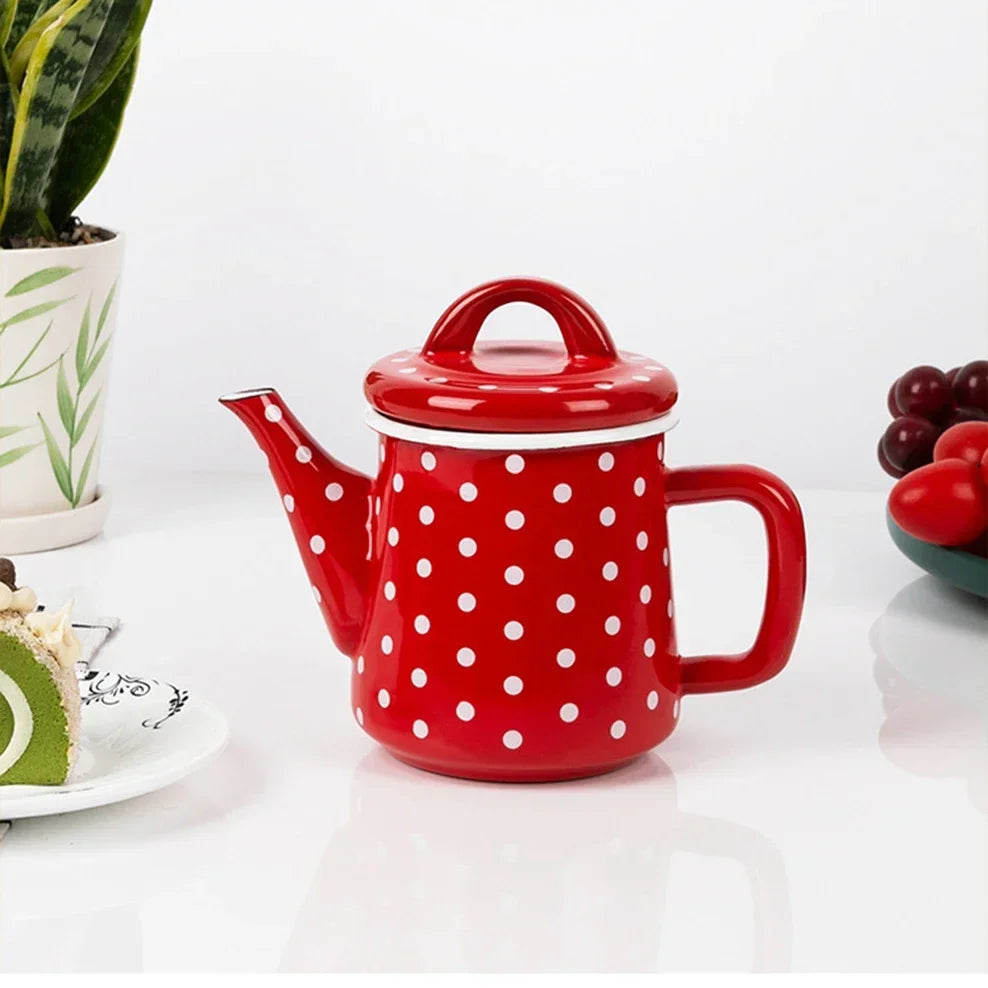 600ML Enamel Coffee Pot Japanese Style Thick Enamel Teapot Oil Can Induction Cooker Gas Stove Universal Boil Water Pot