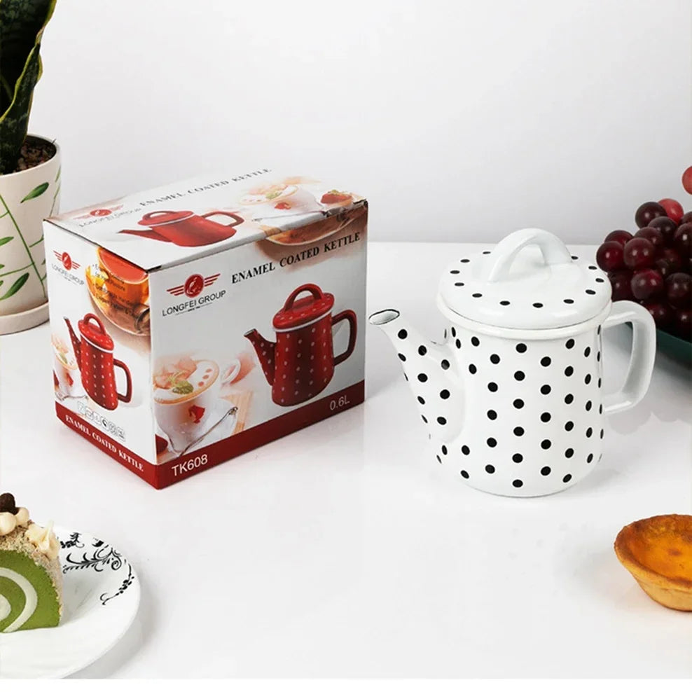 600ML Enamel Coffee Pot Japanese Style Thick Enamel Teapot Oil Can Induction Cooker Gas Stove Universal Boil Water Pot
