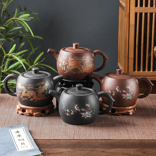 600cc Yixing Purple Clay Handmade Tea Set Filter Teapot Beauty Kettle Raw ore Mud Tea Set Drinkware Suit for Green Tea Dark