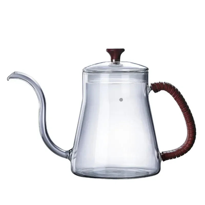 600ml Heat Resistant Clear Glass Tea Coffee Kettle Gooseneck Thin Spout for Pour Over Coffee Pot Stovetop Microwave Safe Teapot