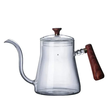 600ml Heat Resistant Clear Glass Tea Coffee Kettle Gooseneck Thin Spout for Pour Over Coffee Pot Stovetop Microwave Safe Teapot