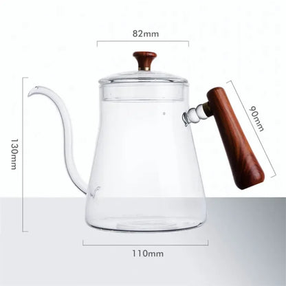600ml Heat Resistant Clear Glass Tea Coffee Kettle Gooseneck Thin Spout for Pour Over Coffee Pot Stovetop Microwave Safe Teapot