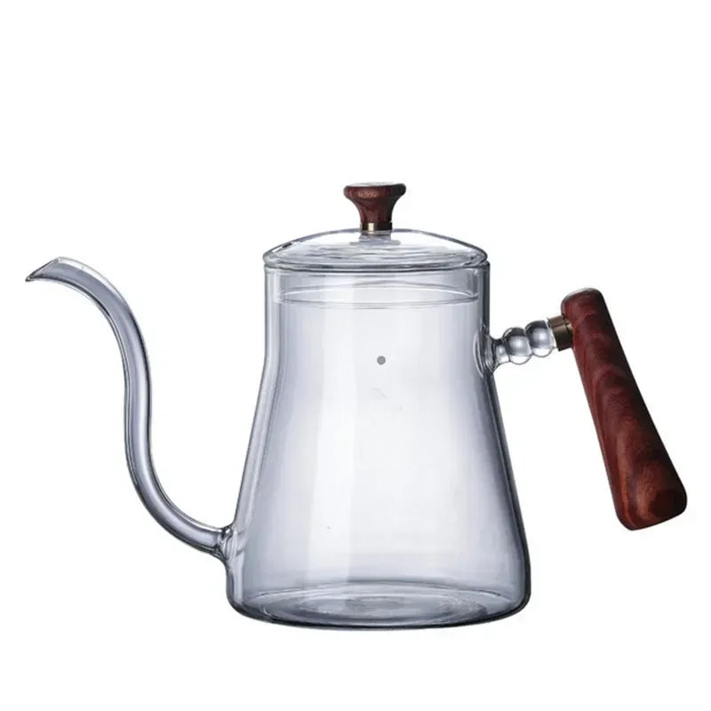 600ml Heat Resistant Clear Glass Tea Coffee Kettle Gooseneck Thin Spout for Pour Over Coffee Pot Stovetop Microwave Safe Teapot