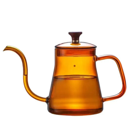 600ml Heat Resistant Clear Glass Tea Coffee Kettle Gooseneck Thin Spout for Pour Over Coffee Pot Stovetop Microwave Safe Teapot