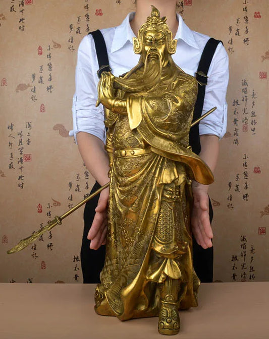 60CM LARGE # home office company efficacious Money drawing booming # Martial god of wealth guan gong Guandi  BRASS statue