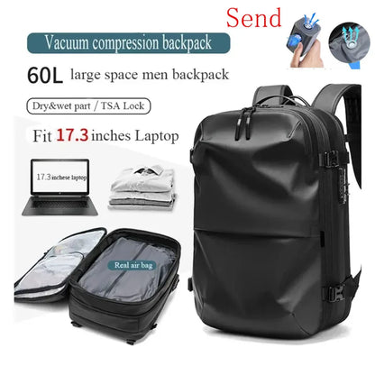 60L Airback Vacuum Compression Travel Backpack Man Waterproof Business Expandable Backpack Outdoor College Laptop Bag Anti Theft