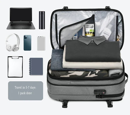60L Airback Vacuum Compression Travel Backpack Man Waterproof Business Expandable Backpack Outdoor College Laptop Bag Anti Theft