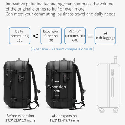 60L Airback Vacuum Compression Travel Backpack Man Waterproof Business Expandable Backpack Outdoor College Laptop Bag Anti Theft
