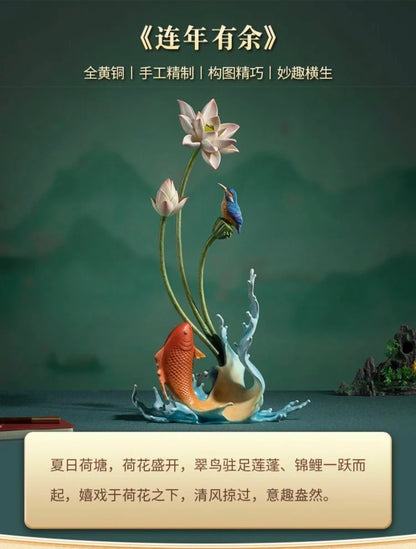 60cm large Limited Edition home decor TOP ART copper carving decorative art LIAN NIAN YOU YU good luck Auspicious decoration