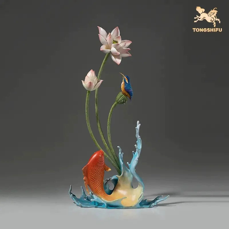 60cm large Limited Edition home decor TOP ART copper carving decorative art LIAN NIAN YOU YU good luck Auspicious decoration