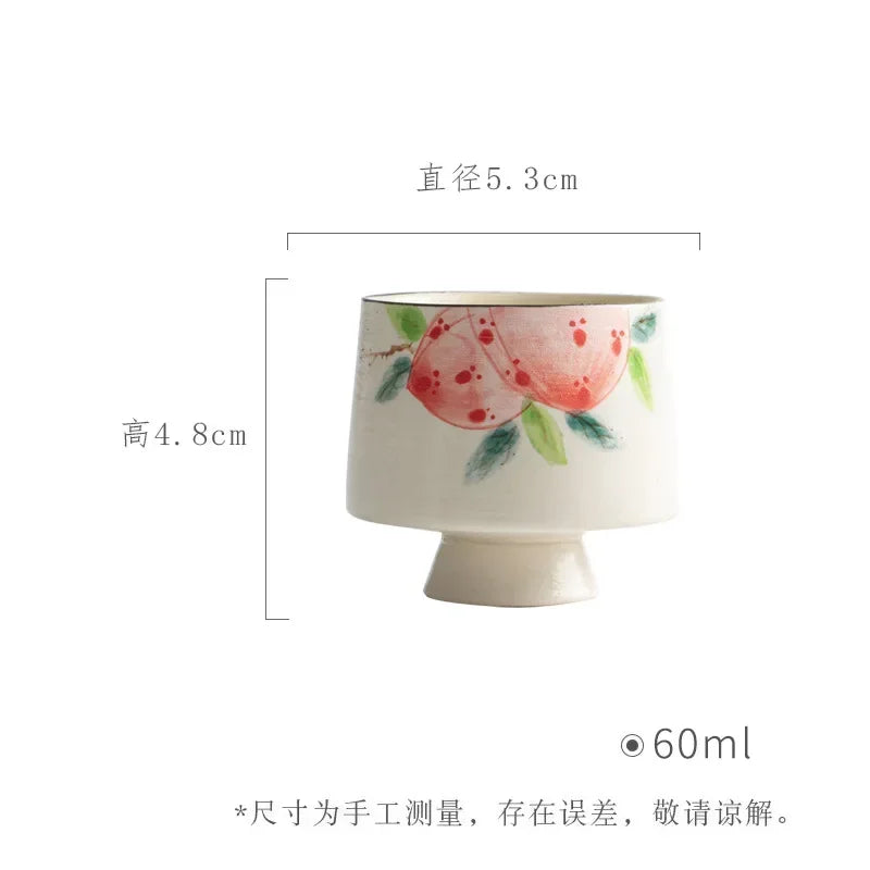60ml Ceramic High Foot Master Cup Hand Painted Pink Peach Tea Cup Handmade Boutique Sample Personal Crescent Cup Kung Fu Teaset