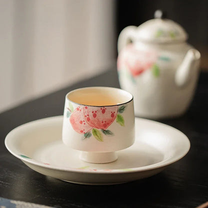 60ml Ceramic High Foot Master Cup Hand Painted Pink Peach Tea Cup Handmade Boutique Sample Personal Crescent Cup Kung Fu Teaset