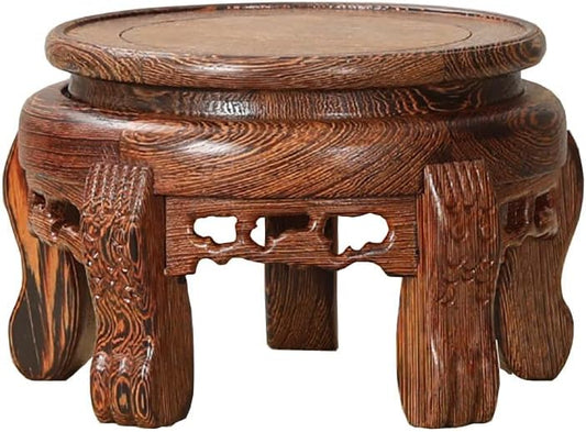 GOLDY&WENDY Chinese Wooden Rosewood Tiger Foot Base Vase Plant Buddha Statue Guanyin Pedestal Craft Antique Collectible Display Stand