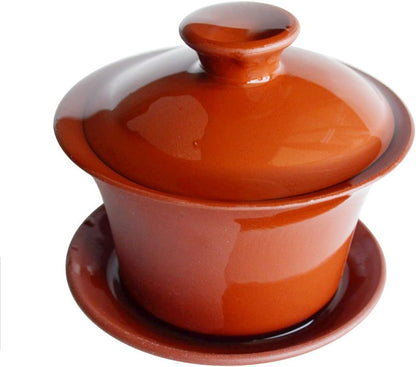 YXHUPOT Teacup Kungfu Zea bowl Zisha Red Clay black 4oz/130ml Cup Gaiwan Sancai Saucers (Red)