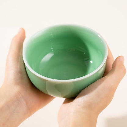 SILINE 4.5" Green Porcelain Bowls Set,2 PCS Genuine Longquan Celadon 10.8 Oz Rice Bowls (Classic Cyan)