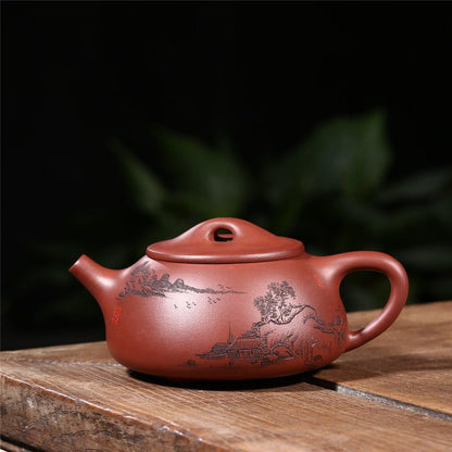 ufengke Yixing Zi Sha Teapot with Landscape, Village House,Tea for One Handmade Ceramic Teapot,Purple Clay Jing Zhou Shi Piao Tea Pot,270cc(9oz)