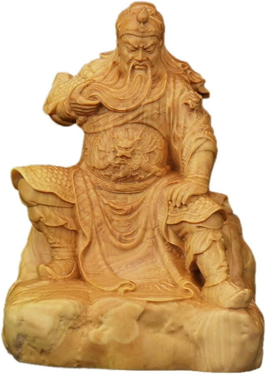 xiledu Feng Shui Gift Wood Carving Sitting Guan Gong Statue - God of Wealth Guan Yu Sculpture for Home & Office Decor