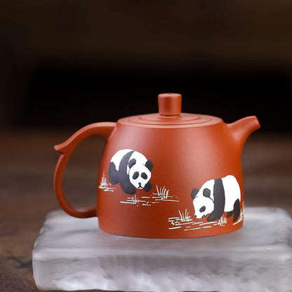 SILINE Panda Zisha Tea Pot 9 Oz with 2 Cups,Genuine Yixing Clay Teapot,Brew Infuse Kung Fu Tea Maker Set (Classic Panda Set)