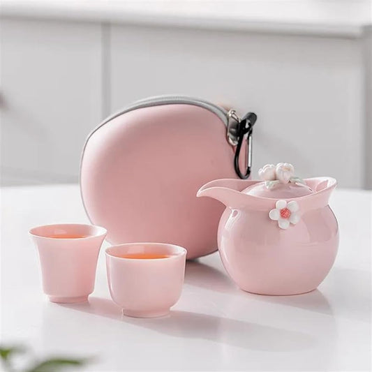 Afternoon Tea Set Pinched Flower Travel Tea Set Ceramic Tea Pot Tea Cup Kung Fu Tea Set Outdoor Portable Tea Pot and Cup Set Chinese Teacup Teapot Tea Set for Adults