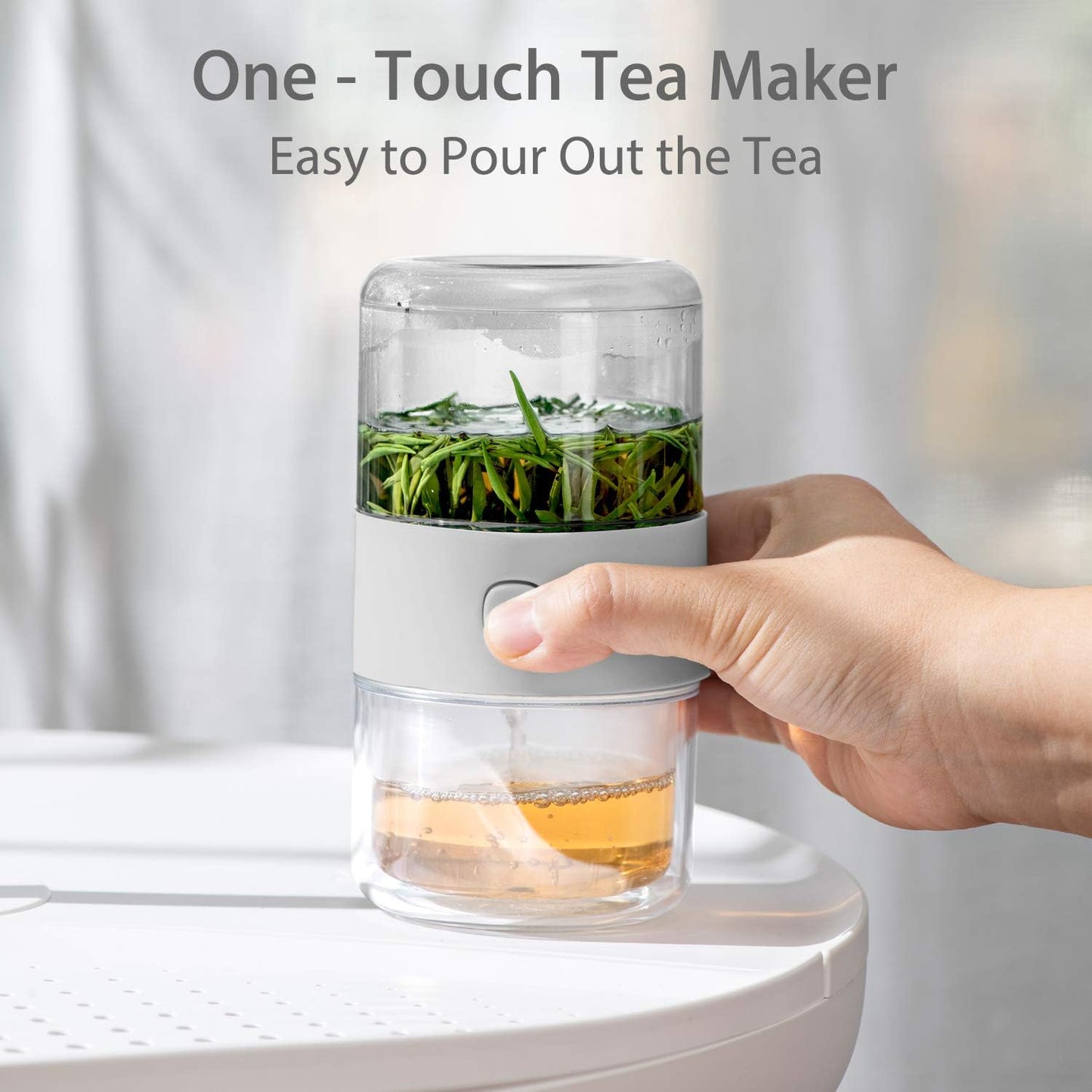 ZENS Travel Tea Set,Tritan Portable Teapot Infuser Set for One with 200ml Double Walled Teacup for Loose Tea,To Go Light Grey Travel Case for Office or Homeworking Daily Tea