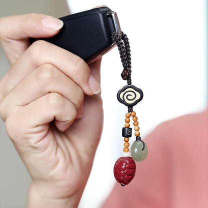 RAN Creative Jade Keychain Backpack Handbag Cinnabar Turtle Hanging Pendant Car Key Holder for Men and Women (Color : Black, Size : 3.9 x 0.5 x 1.2 in)