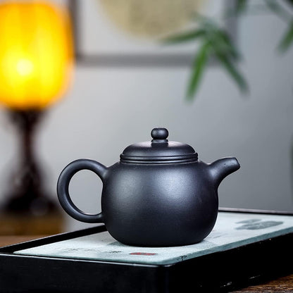 SILINE Zisha Large Teapot 16.9 Oz,Genuine Yixing Clay Tea Pot with Filter,Chinese Kung Fu Infuser Brew Tea Maker - Paozun,Black Clay