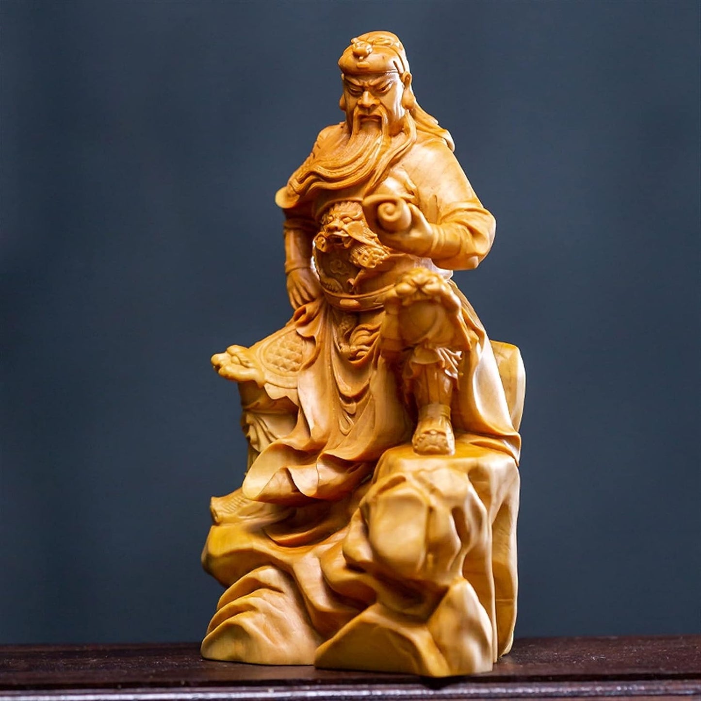 WJCRYPD Buddha Wood Statue Figure Buddha Statue Boxwood Sculpture Wooden Carving Guan Yu Home Decoration Mini Ornaments Buddha Statue SurongL