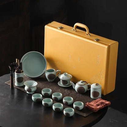 Afternoon Tea Set Teaware Set Gift Box Ruyao Ceramics Household Kung Fu Teaware Set Tea Pot Tea Cup Tea Plate Tea Set for Adults (Color : A)