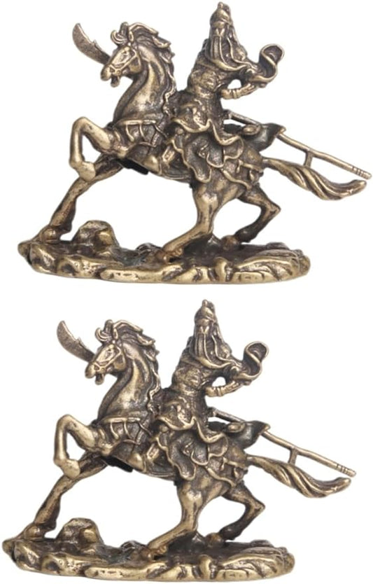 Abaodam 2pcs Bronze Ware of Guan Yu on Horseback Kwan kung Statue Chinese New Year Decoration guan yu Figure god of Wealth Figurine Guan Gong Statue Lucky Household Zisha Tea pet Brass