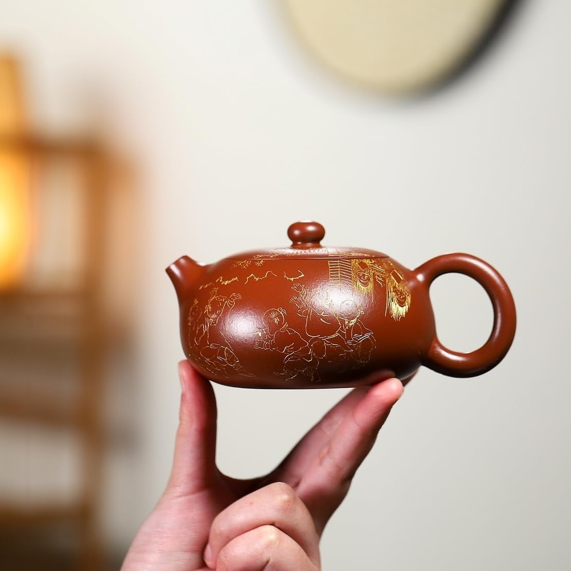 SILINE Yixing Clay Teapot 9 Oz/270ml,Chinese Officially Certified Master Handmade Zisha Tea Pot Collection (Bian XiShi,Zini Purple Clay)