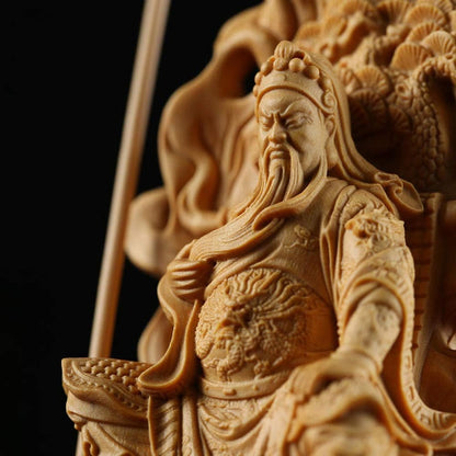 ZTIANEF Statue Mural Sculpture Figurine Animal Statue Ornaments 15-35Cm Pure Wooden Guan Yu Chinese Figures Decoration Feng Shui Carving Sculpture Statues for Home Chinese History Figures