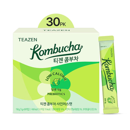 TEAZEN Pineapple Kombucha Tea, Live Probiotics & Postbiotics, Sugar Free, Low Caffeine, Sparkling Fermented Kombucha Powder from Korea, 30 Sticks, 5.29oz
