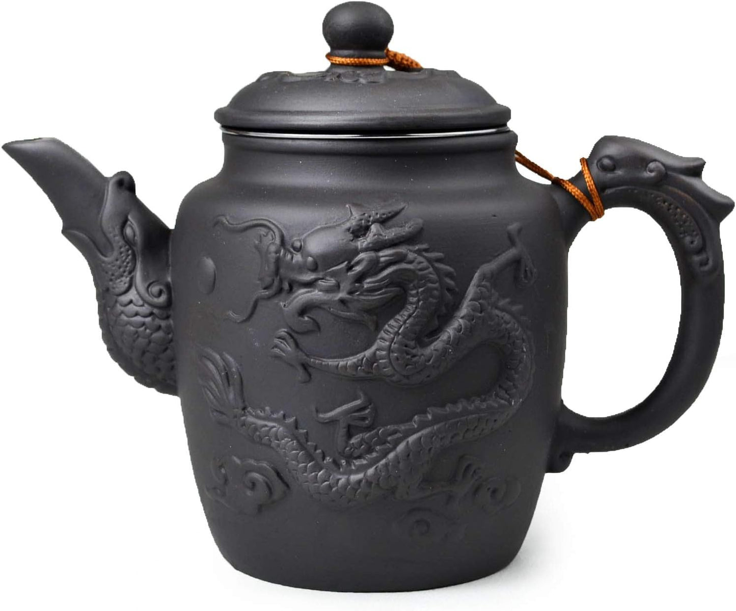 Teapot Chinese Yixing Gongfu Tea Large Pots 600ml Dragon Stainless Filter for Loose Tea (black)