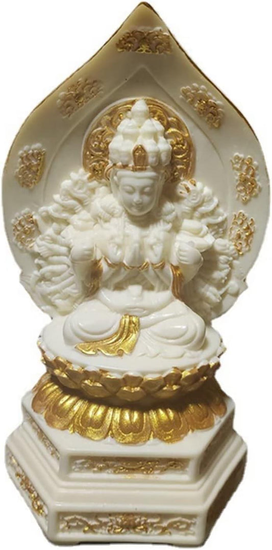Aritjt Gold-Plated Statue of Thousand-Hand Guanyin On Lotus Terrace Statue Carved Buddha Home Decoration Feng Shui Statue