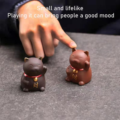 LYART Zisha Tea Pet Angry Unhappy Cat Bat Figurine, Cute Kung Fu Tea Ornament Accessories of Frog Tea Set, Decoration for Tea