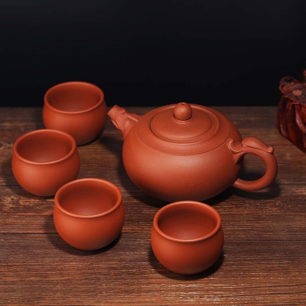 Handmade Yixing Zisha Tea Set,Large Capacity Ceramic Teapot with Set of 4 Tea Cups,Faucet Ruyi Tea Pot,14oz/400ml