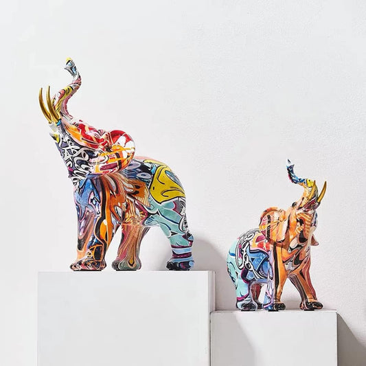 Colorful Art Elephant Statue Sculpture Figurine Collectible Gift Idea Home Decor Desktop Decoration (Large)